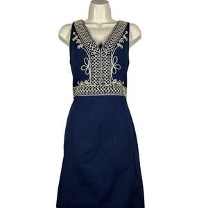 Lilly Pulitzer Evaline Dress Sleeveless Mini Navy Blue Gold Nautical - 6